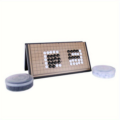 Jeu de Société Go Magnétique Pliable - Plateau Stratégique Portable avec Pièces Magnétiques Noires et Blanches en Matériau Plastique Durable - Idéal pour les Voyages, Soirées Familiales Amusantes - Cadeau d'Anniversaire Parfait