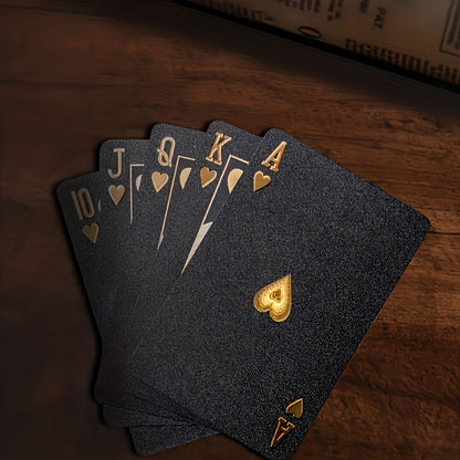 Cartes à Jouer Étanches en Feuille d'Or Noir - Jeu de Poker sur Table en Plastique Durable