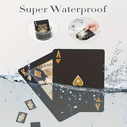 1 jeu de Cartes à Jouer en Feuille d'Or Noir Étanche - Ensemble de Jeux de Cartes de Table en Plastique Résistant