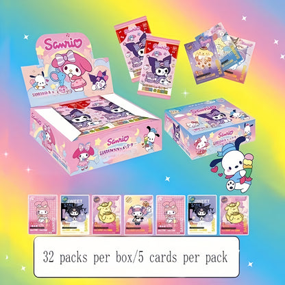 1 Boîte (32 Paquets) de Cartes Série Sanrio - Hello Kitty, My Melody, Kuromi & Plus - Collection de Cartes à Échanger Premium pour Collecteurs et Cadeaux, Petits Présents Idéaux