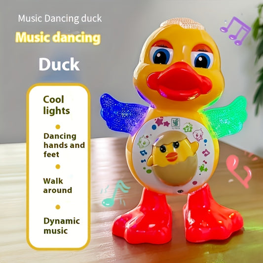 Canard dansant interactif avec musique, lumières dynamiques et effets de clignement des yeux, jouet éducatif en plastique durable pour enfants de 0 à 3 ans, piles non incluses