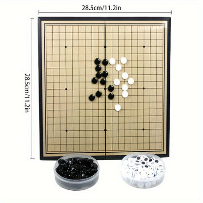 Jeu de Go Magnétique Portable de 11.2 pouces - Planche en Bois Pliable pour Gomoku Go, Idéal pour les Voyages & les Fêtes à la Maison, Comprend des Pièces Noires & Blanches