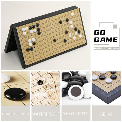 Ensemble de jeu de Go pliable magnétique de luxe de 11,41 pouces avec 19x tableau + 300 pièces noires et blanches, idéal pour les fêtes et les activités de plein air, Noël et Thanksgiving