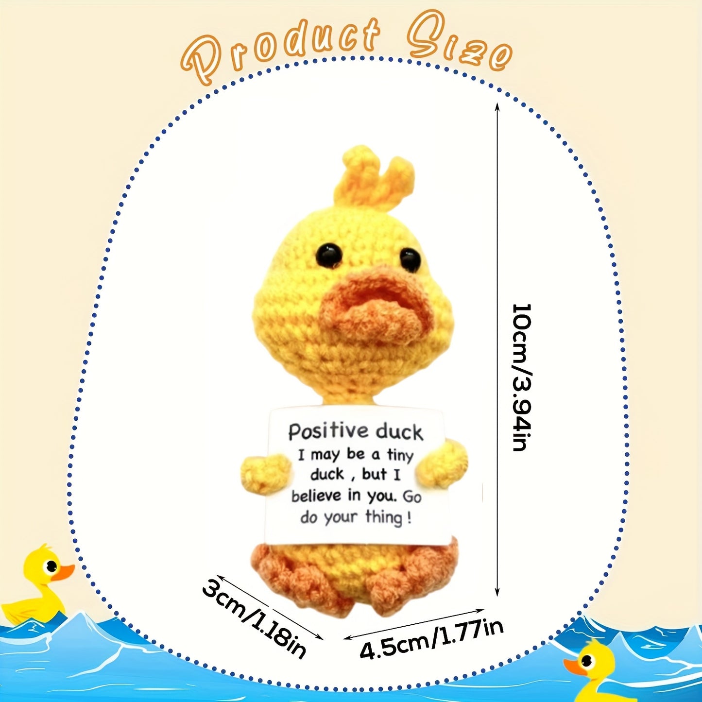 Jouet Canard Crochet Joyeux avec Carte Inspirante - Poupée en Laine Tricotée à la Mode Mignonne pour Émotions Positives, Parfaite pour Cadeaux de Noël et d'Anniversaire, Décorations de Fête