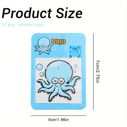 10 Puzzles Glissants Miniatures Animaux pour Enfants, Casse-Tête Mobile, Plastique Durable Étanche, Jouets Éducatifs Amusants pour Maternelle, Couleurs Aléatoires
