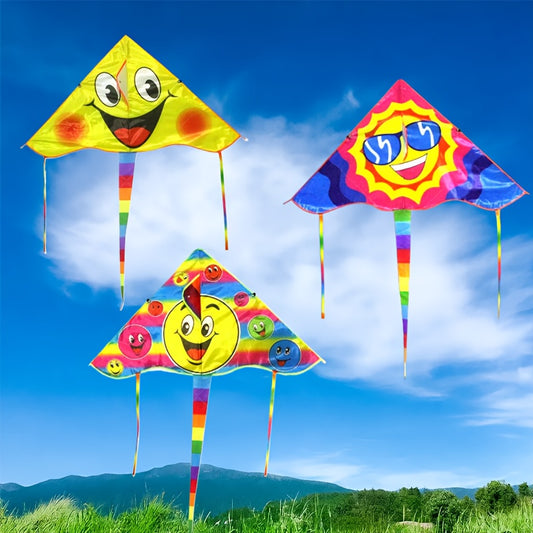Cerf-volant série Sunshine 90 cm, motif joyeux, tissu résistant, idéal pour cadeaux entre amis, parcs, plages et sports aériens en plein air